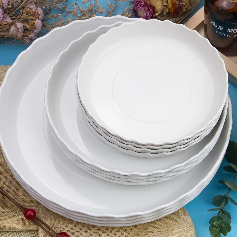 FIREBOOMOON 12 Pack Plastic White Round Wave Plant Saucer,Durable Heavy Duty Flower Plant Pot Drip Tray Container for Home Garden Indoor and Out Door Plant (6 Inch/8 Inch/10 Inch)