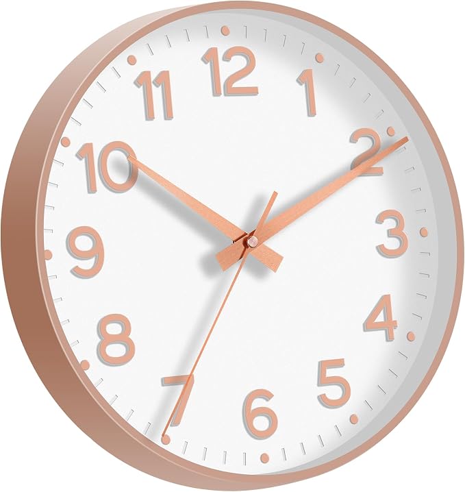 Roymnie Wall Clock, Silent Wall Clocks Battery Operated 8 Inch-Modern Non Ticking Analog Clock Decorative for Kitchen Office Bathroom Bedroom(White Rose Gold)