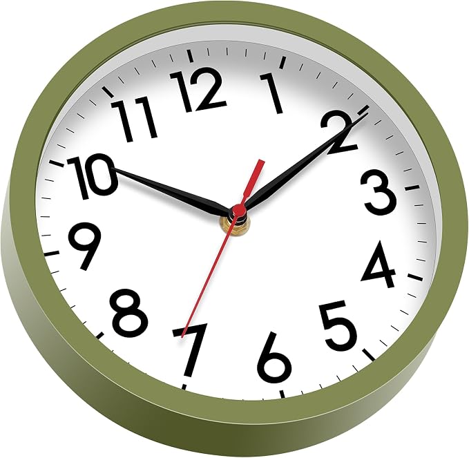 AKCISOT Wall Clock 8 Inch Silent Non-Ticking Modern Clocks Battery Operated - Analog Small Classic for Office, Home, Bathroom, Kitchen, Bedroom, School(Olive Green)