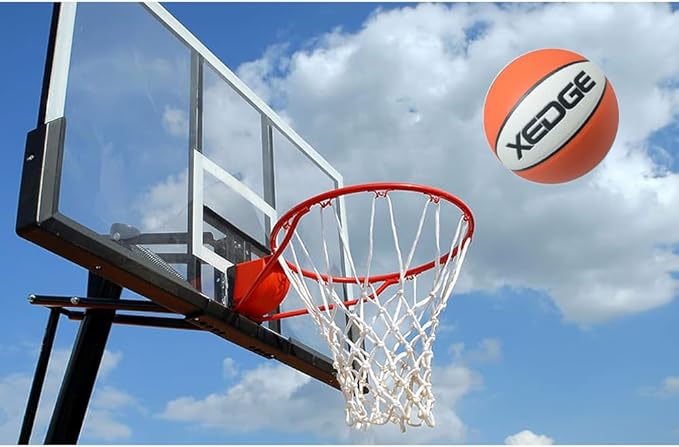 XEDGE Basketball 28.5” Size 6 Indoor Outdoor Leather Basketball Set