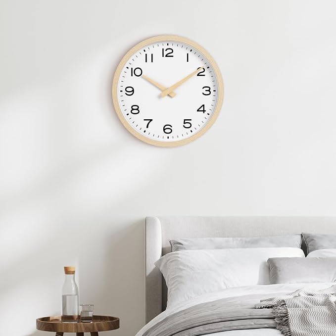 AKCISOT Wall Clock 14 Inch,Boho Large Wall Clocks Battery Operated Non Ticking,Big Silent Modern Clock Decorative for Living Room,Bedroom,Office,Home(Wood Grain)