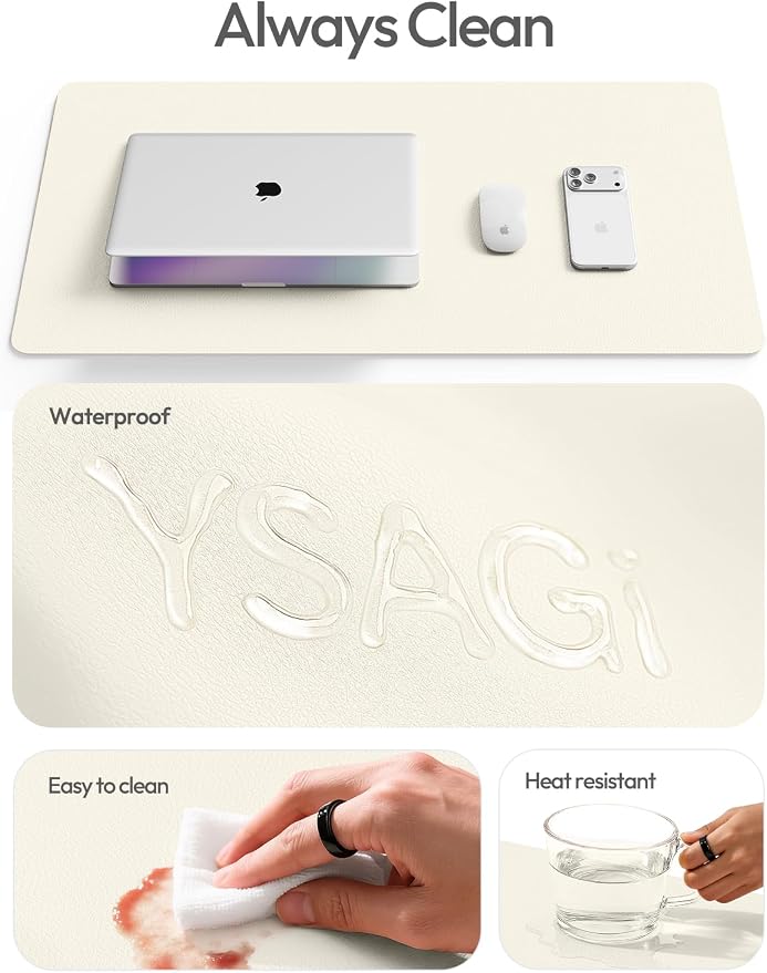 YSAGi Leather Desk Protector, Office Mat, Large Mouse Mat, Non-Slip PU Leather Blotter, Laptop Desk Mat, Waterproof Writing Pad for Office and Home(Cream, 63" x 17.2")