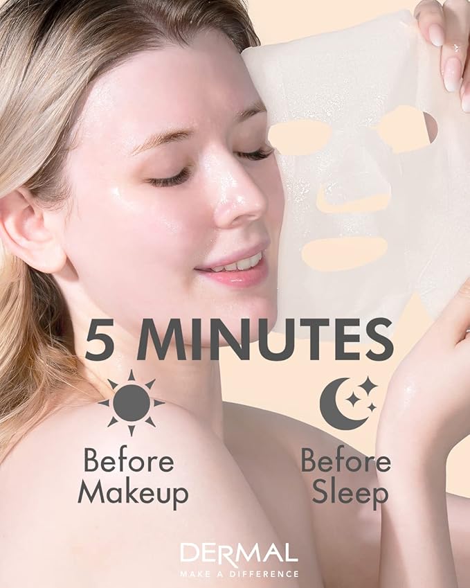 DERMAL 26 Combo Pack Collagen Essence Korean Face Mask (Red & Green) - Hydrating & Soothing Facial Mask with Panthenol - Hypoallergenic Sheet Mask for All Skin Types - Natural Home Spa Treatment Mask