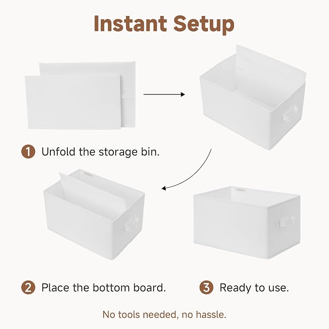 StorageWorks Collapsible Shelf Baskets, Storage Bins for Clothes, Closet Organization and Storage, White, 3-Pack, Large