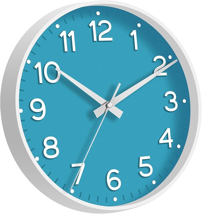 Roymnie Wall Clock, 10 Inch Silent Wall Clocks Battery Operated-Modern Non Ticking Analog Clock Decorative for Kitchen Bedroom Office Bathroom(Blue)