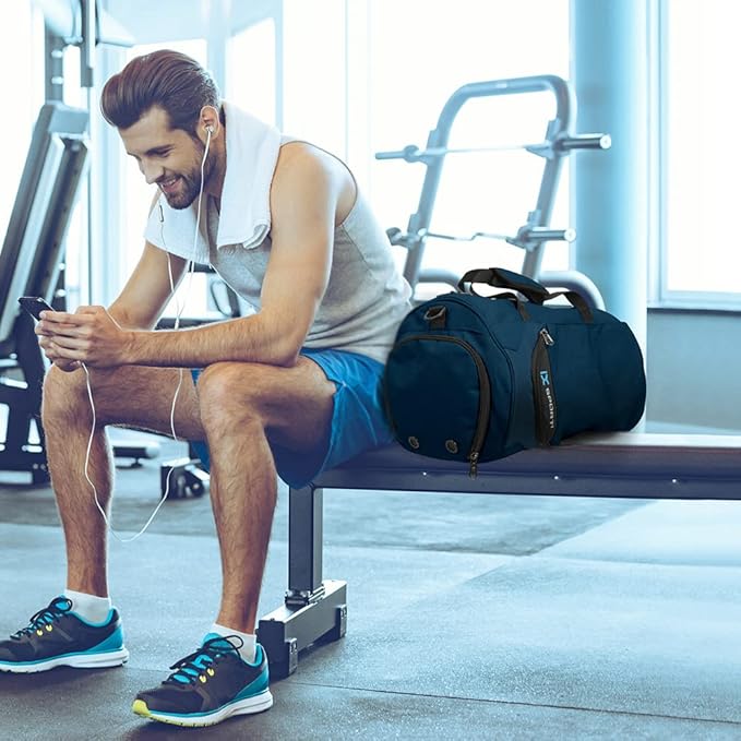 INOXTO Small Sports Gym Bag,Travel Duffel Bag with Dry Wet Pocket and Shoes Compartment for Women and Men,35L Waterproof Weekender Fitness bag For Swim Sports Travel Working Out (blue)