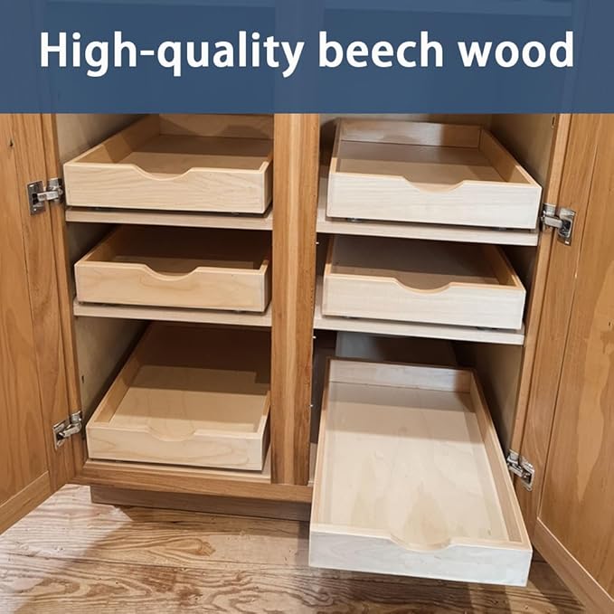 Pull Out Cabinet Drawers - 8x2 Size Options (12-29'W,18-21'D), Pre-Assembled with Soft Close Slides, Solid Beechwood, Easy Installation (16'W x 21'D)