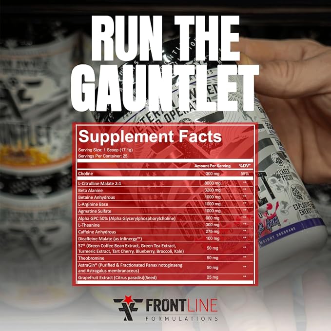 Gauntlet Pre-Workout Powder, Explosive Workouts, Laser Focus, Mid Stim, Amazing Flavor, Veteran Owned and Operated (25 Servings, Grape Watermelon)