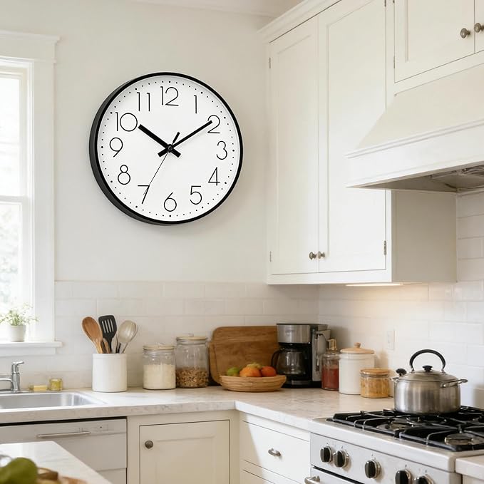 DAXSMY Wall Clock - 8 Inch Silent Non-Ticking Modern 3D Wall Clocks Battery Operated - Decorative Clock for Kitchen, Home Office, Bathroom, Bedroom(White)