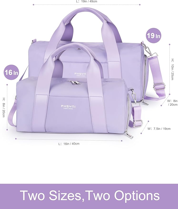 Gym Bag for Women Girls with Shoe Compartment & Wet Pocket - Duffle Bag for Travel Sports Fitness Workout Athletic, 19"-Medium, Purple