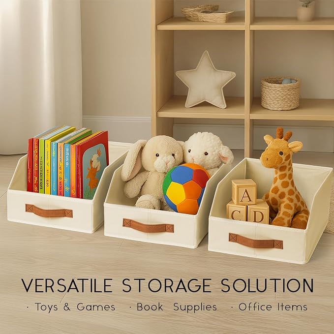 Homsorout Fabric Storage Bins for Organizing - 8 Pack Large Trapezoid Collapsible Storage Bins with Front Handle, Closet Organizers and Storage for Bedroom, Home Shelves, Small Spaces, Beige