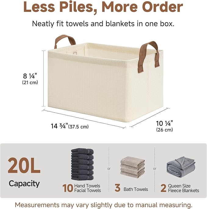 StorageWorks Storage Bins, Shelves Baskets for Organizing, Fabric Closet Organizers with Handles, Metal Frame, Beige-Texture, 2-Pack