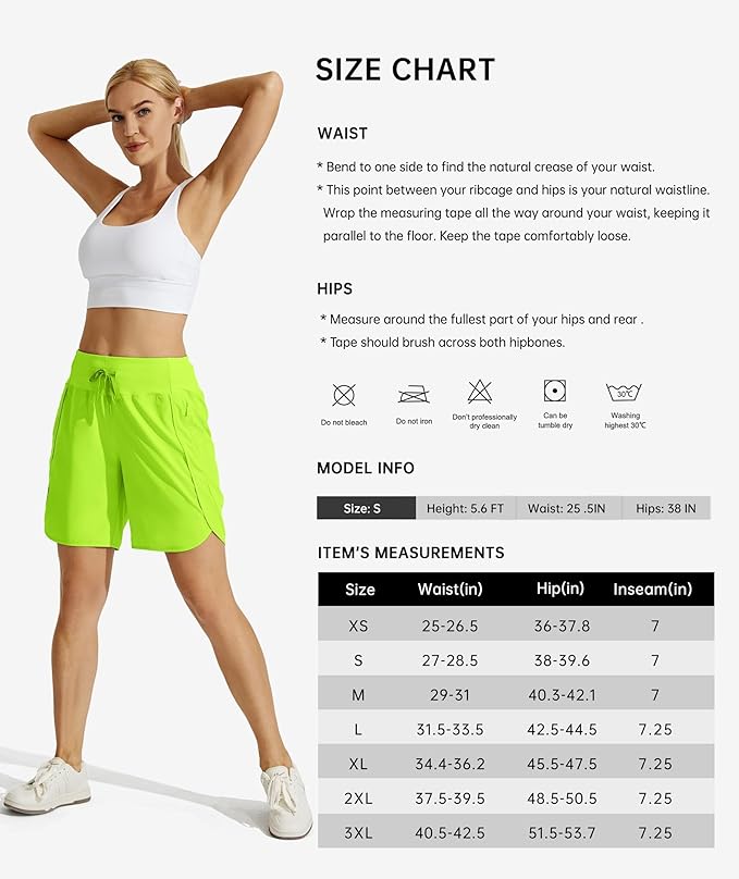 Willit Women's 7" Athletic Running Shorts Long Workout Hiking Shorts Quick Dry High Waisted Active Zipper Pocket(Small)