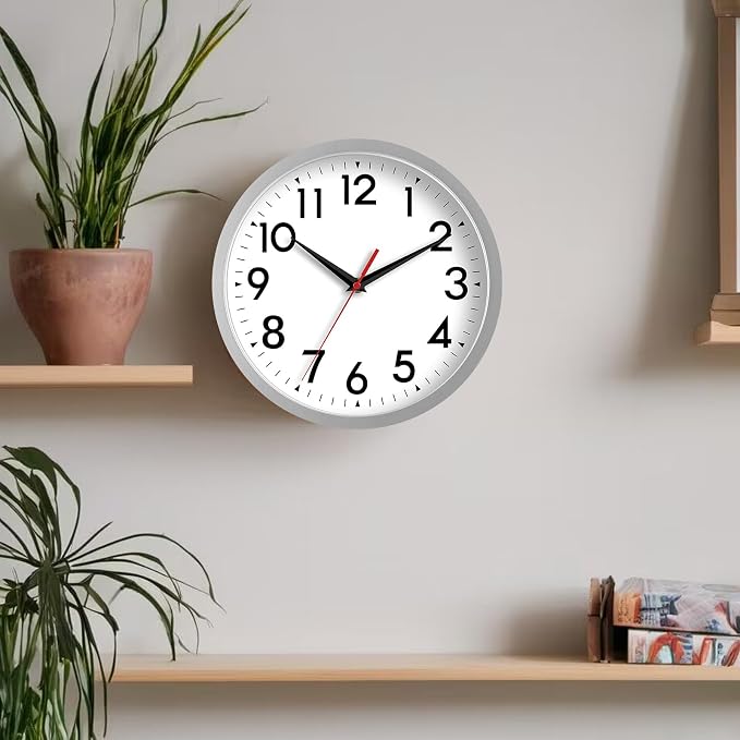 DAXSMY 14 Inch Wall Clock Large Battery Operated Big Silent Non Ticking Analog Decorative for Living Room Office Kitchen Outdoor Classroom Bedroom Bathroom School Home(Silver)