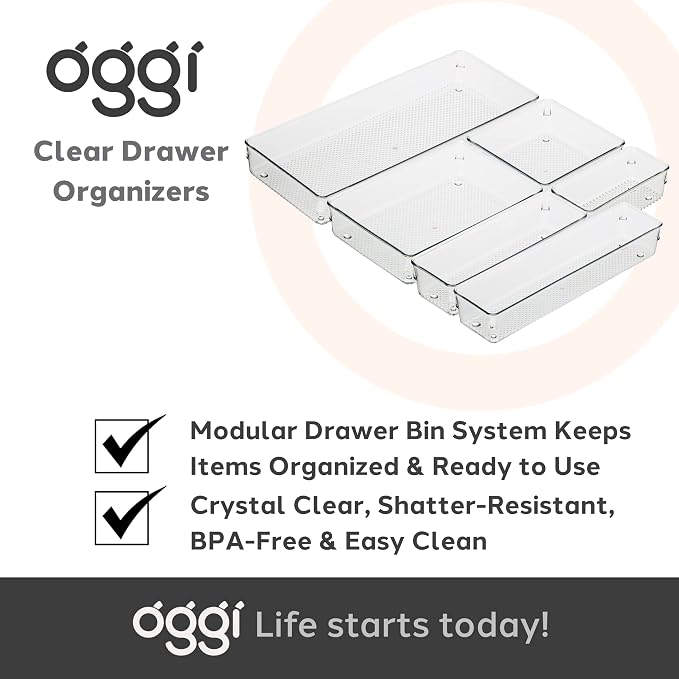 Oggi Clear Drawer Organizer | 3" X 12" | Pack of 2 | For Kitchen Drawers
