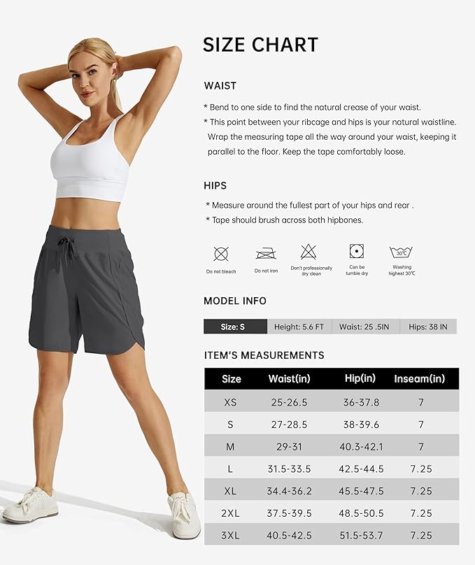 Willit Women's 7" Athletic Running Shorts Long Workout Hiking Shorts Quick Dry High Waisted Active Zipper Pocket(Medium)