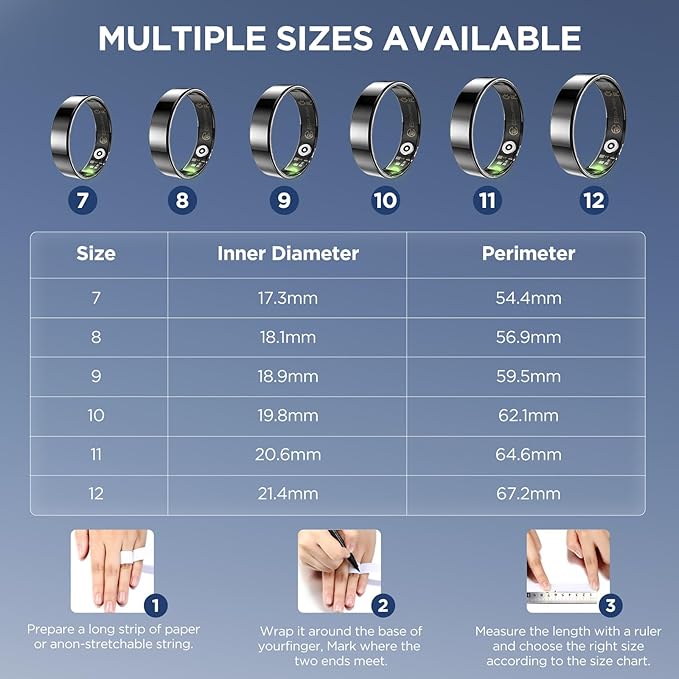 Ultra-thin Sleep & Fitness Tracker, Smart Ring for Women Men, Activity Trackers Fitness Ring with 24/7 Heart Rate Monitor, Step Counter, Calorie Pedometer, No Subscription, for iOS Android (Black #11)