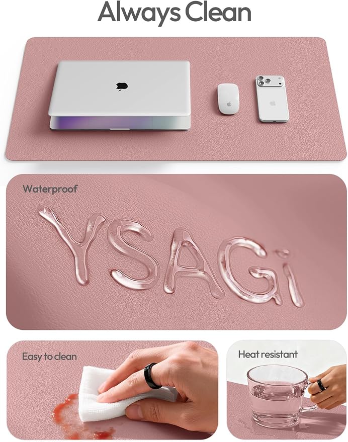 YSAGi Leather Desk Pad Protector, Office Desk Mat, Large Mouse Pad, Non-Slip PU Leather Desk Blotter, Laptop Desk Pad, Waterproof Desk Writing Pad for Office and Home (Pale Mauve,55" x 17.2")