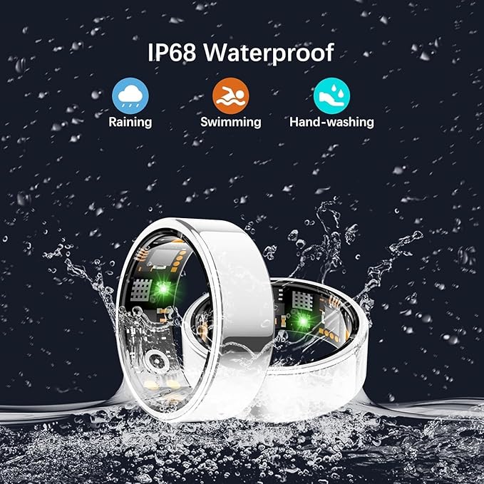 Health Tracker Ring, Smart Health Ring for Women Men with Heart Rate, Blood Oxygen, Sleep Monitor, Steps,Calories, No Subscription Fee, IP68 Waterproof Smart Ring for iPhone & Android (Silver, 11#)