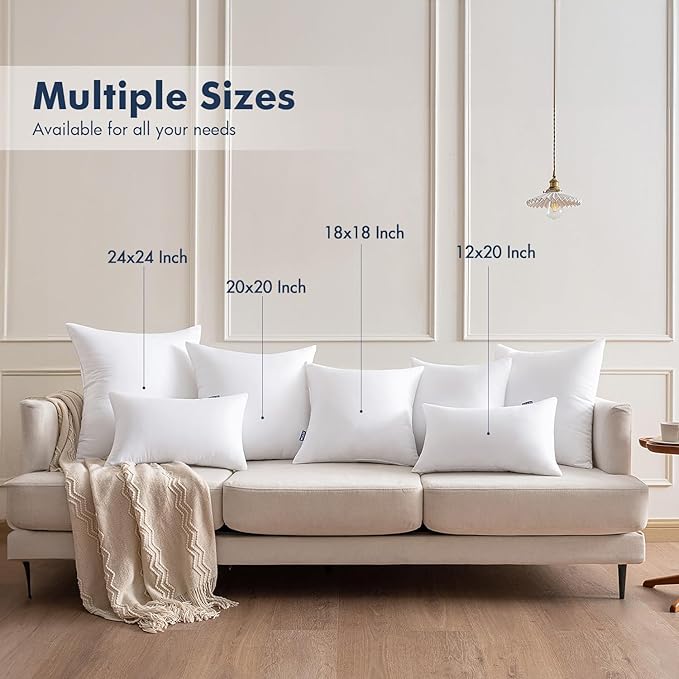 MIULEE Throw Pillows Inserts, Pack of 4 24x24 Inch 100% Virgin Fiber Filling Bed Couch Pillows