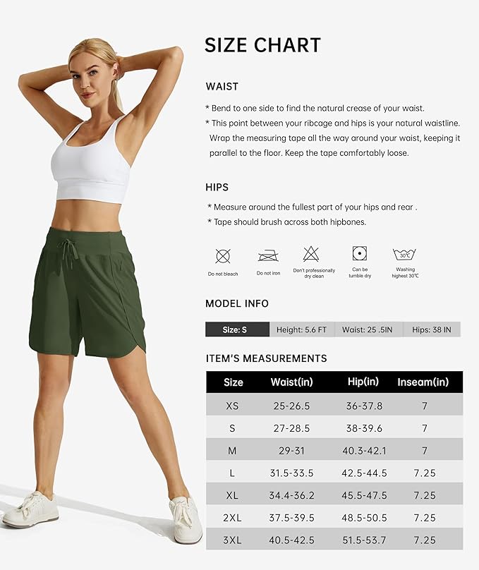 Willit Women's 7" Athletic Running Shorts Long Workout Hiking Shorts Quick Dry High Waisted Active Zipper Pocket(Medium)