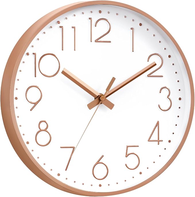 DAXSMY Wall Clock - 8 Inch Silent Non-Ticking Modern 3D Wall Clocks Battery Operated - Decorative Clock for Kitchen, Home Office, Bathroom, Bedroom(Rose Gold)