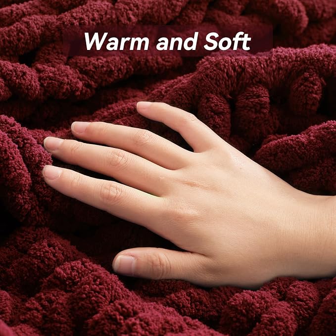 Negwoo Chunky Knit Throw Blanket, 30''*40'' Knitted Throw Chenille Yarn for Bed Couch, Handmade Red Crochet Big Thick Blanket, Machine Washable Cute Comfy Blanket for Home Decor