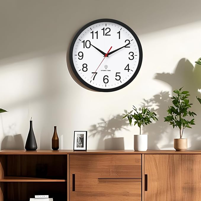 Rohioue Atomic Wall Clock, Modern 14 Inch Battery Operated Wall Clocks, Analog Clock for Living Room, Office, Home, Bedroom, Kitchen, Bathroom(Black)