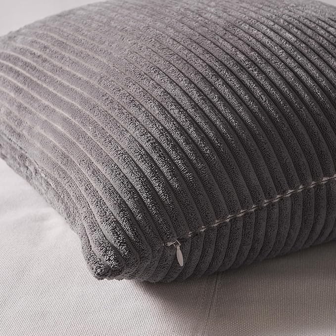 Topfinel Corduroy Throw Pillow Covers Pack of 2 Gray 16"x16" No Insert with Hidden Zipper | Decorative Cushion Covers for Fall, Halloween, Thanksgiving, Christmas