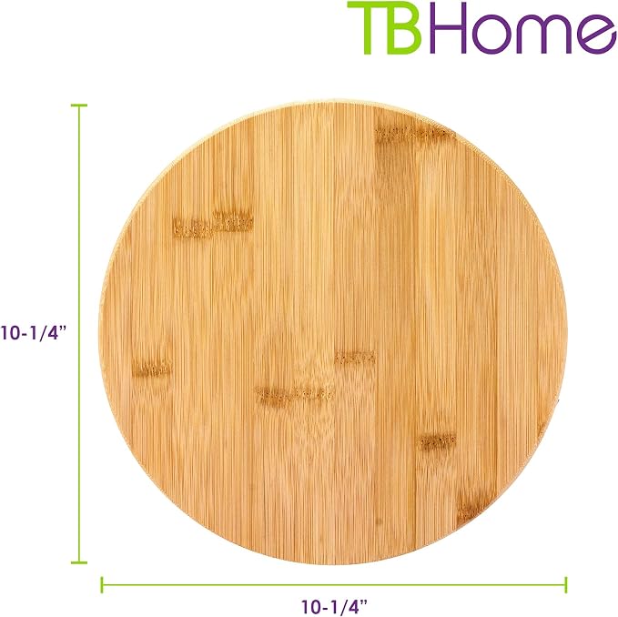 TB Home Lazy Susan Organizer for Cabinet, Pantry or Tabletop – 10" Bamboo Turntable for Kitchen, Counter or Spice Rack Storage