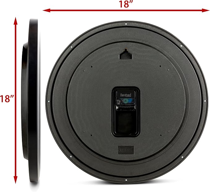 Bernhard Products Black Wall Clock Silent Non Ticking - XL 18 Inch Quality Quartz Battery Operated Round Easy to Read Home/Office/Classroom/School Clock