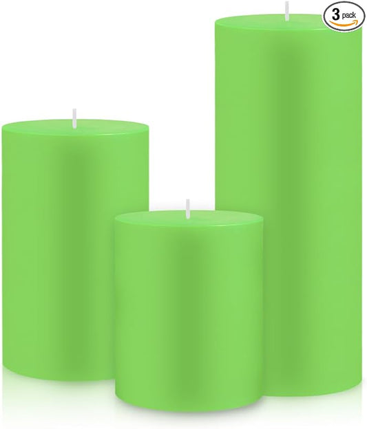 Set of 3 Different Size Light Green Pillar Candles, Unscented Dripless 2.75x3, 2.75x4, 2.75x6 Inch Long Lasting Cylinder Wax Candles for Home Power Outage Dinner Table Decoration