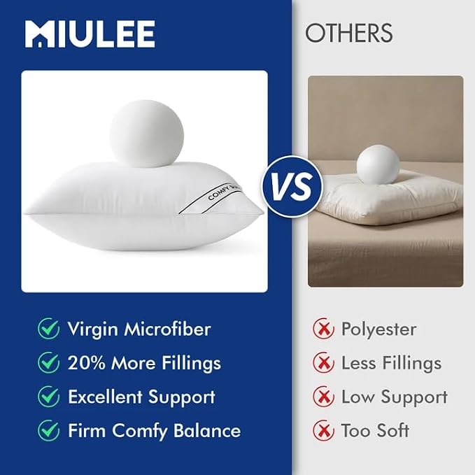 MIULEE 26x26 Inch Euro Pillows Inserts, Pack of 2 Down Alternative Virgin Filling Comfy Support Throw Pillows for Sofa Couch Bed
