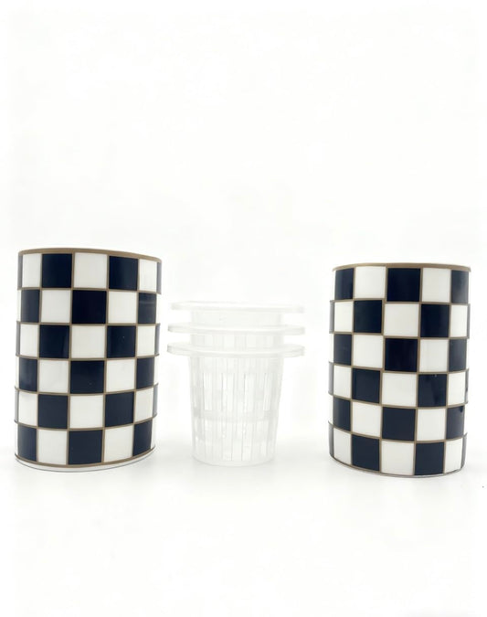 Porlien Ceramic Checker Plant Pots Indoor with Drainage, Set of 2