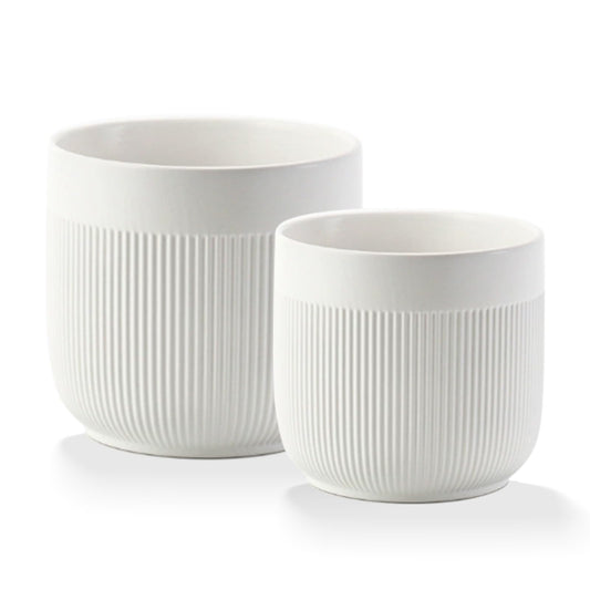 Puoyikt Ceramic 5.2+6.5 inch Planters, Modern Home and Office Flowerpot, Indoor and Outdoor Flowerpot with Drainage Hole (White)