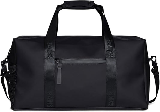 RAINS Trail Gym Bag - Black Waterproof Sports Duffel Bag for Men and Women with Shoulder Strap, Carry Handles and Mesh Pocket for Training or Travel - 2 Year Warranty