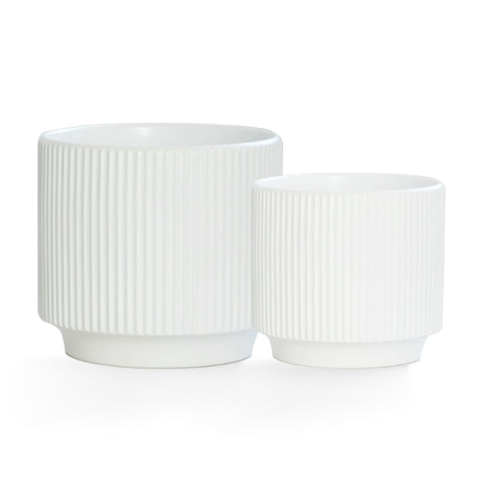 Puoyikt Ceramic 4.9+6.3 inch Planters, Modern Home and Office Flowerpot, Indoor and Outdoor Flowerpot with Drainage Hole (White)
