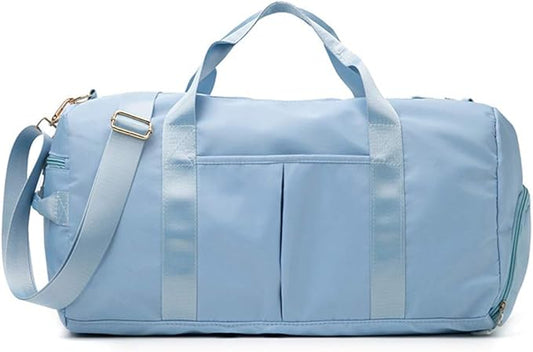 KARRESLY Sports Gym Bag for Women or Men Travel Duffel Bag with Wet Pocket and Shoes Compartment for Training Swim Yoga(Light Blue)