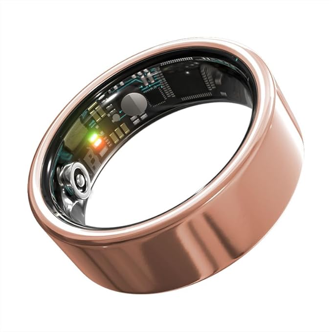 Smart Ring Health Monitoring 5ATM Waterproof Fitness Tracker with Glossy Titanium Surface Blood Oxygen/Sleep/Stress Tracking Women?™s Cycle Prediction Sport Ring Compatible with iOS/Android Yellow 13