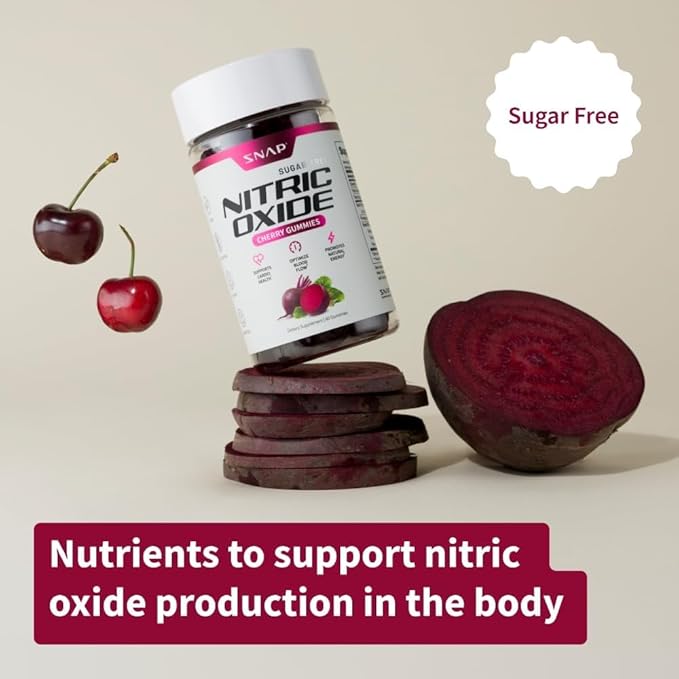 Snap Supplements Beet Root Gummies, Nitric Oxide Supplement with Organic Beets, Vitamins, Pomegranate and Antioxidants for Energy, Heart Health & Circulation Support, 60 Sugar Free Gummies, Cherry
