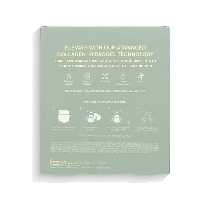 Karuna Skin - COLLAGEN Decollete & Neck Hydrogel Mask, 2-Piece Deeply Moisturizing Wrinkle Patches, Age-Defying, Hydrating & Rejuvenating, Targets Fine Lines & Wrinkles, 4 Packs