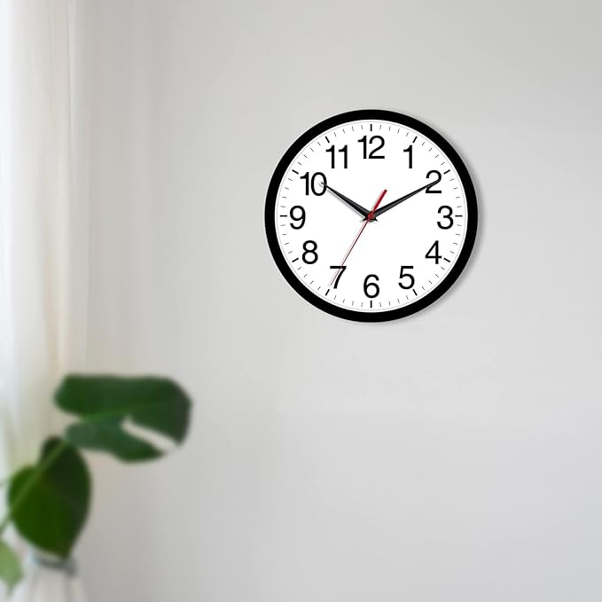 Rohioue 12 Inch Wall Clock Modern Battery Operated Silent Non Ticking Analog for Bedroom Office Living Room Home Kitchen Bathroom(Black)