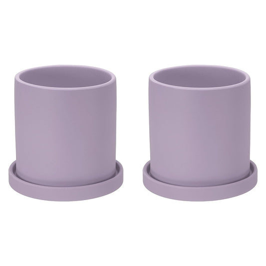PATIKIL 4.3 Inch Ceramic Plant Pots, 2 Pack Modern Flower Planters with Drainage Holes and Tray for Decorate Home Indoor Plants Succulent Herb, Purple