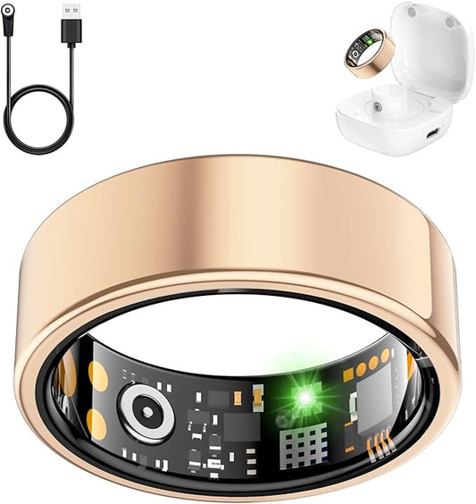 Smart Health Ring for Women Men, Fitness Tracker Ring with Heart Rate, Blood Oxygen, Sleep Tracker, Step Tracker, No Subscription Fee, IP68 Waterproof Smart Ring for iPhone & Android (Rose Gold, 14#)