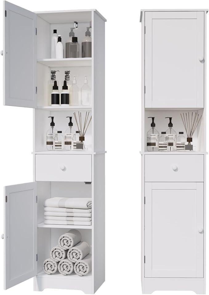 Viaozutis Tall Bathroom Cabinet, Storage Cabinet with 2 Doors & 2Drawer, with Ajustable Shelve, for Bathrooms, Kitchens,Entrances（White）
