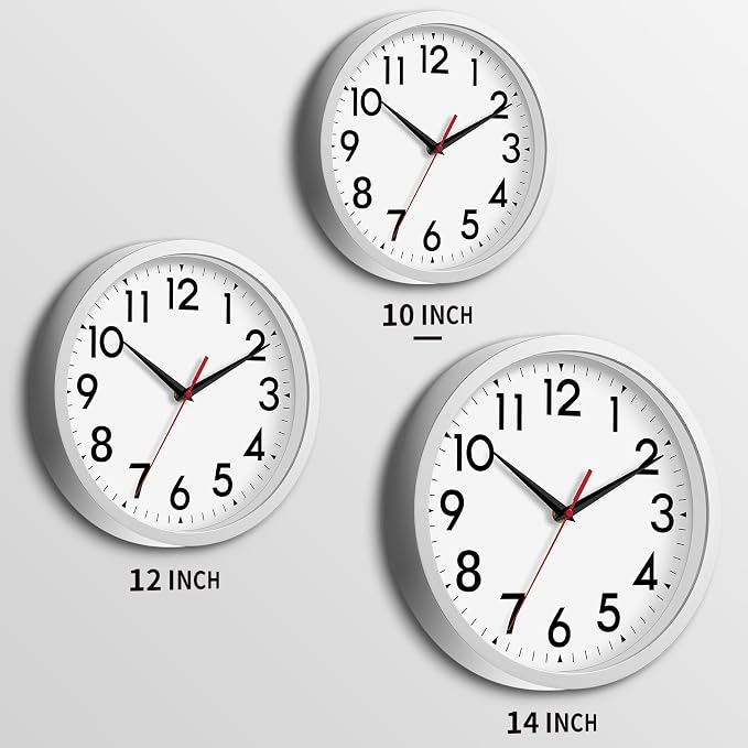 DAXSMY Wall Clock Modern Battery Operated 10 Inch Simpel Silent Non Ticking Decorative for Kitchen Office Outdoor Bedroom Living Room School Classroom(Silver)