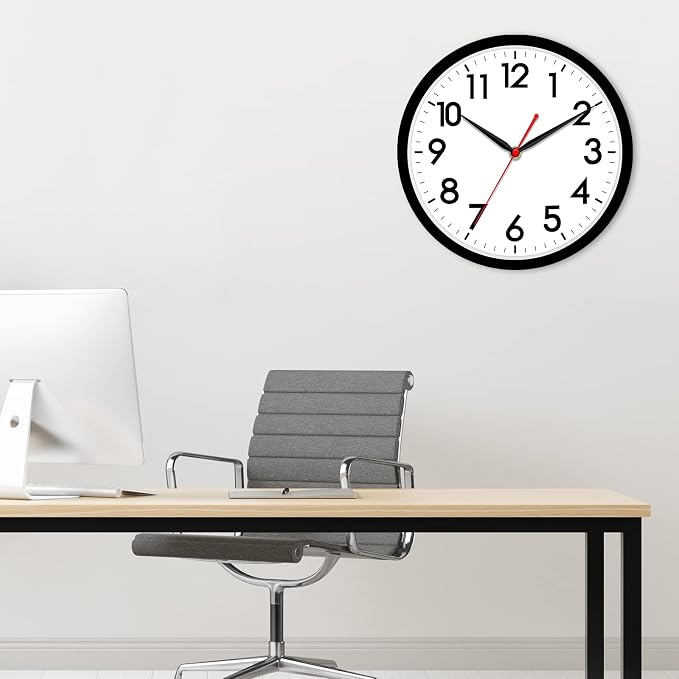 AKCISOT 14 Inch Wall Clock Silent Non-Ticking Modern Wall Clocks Battery Operated - Analog Classic Clock for Office, Home, Bathroom, Kitchen, Bedroom, School, Living Room(Black)