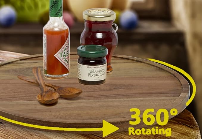 12" Two-Tier Acacia Wood Lazy Susan Organizer Kitchen Turntable for Cabinet Pantry Table Organization