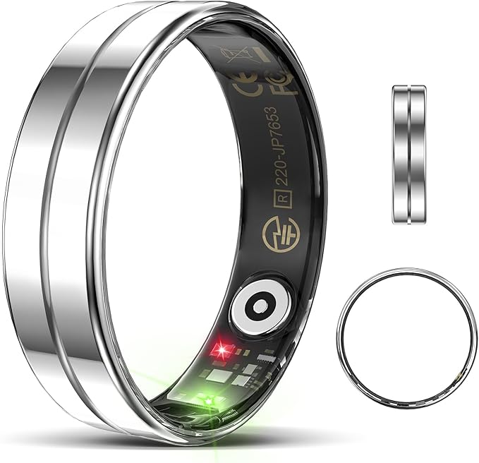 Ultra-Thin Smart Ring for Women Men,Sleep Tracker Ring with Heart Rate, Waterproof Fitness Ring for Activity Monitoring/Steps/Calories,No Subscription Fee,for iSO & Android (Silver,12#)
