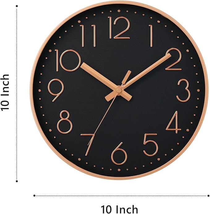 DAXSMY Wall Clock - 10 Inch Silent Non-Ticking Modern 3D Wall Clocks Battery Operated - Decorative Clock for Kitchen, Home Office, Bathroom, Bedroom(Black)